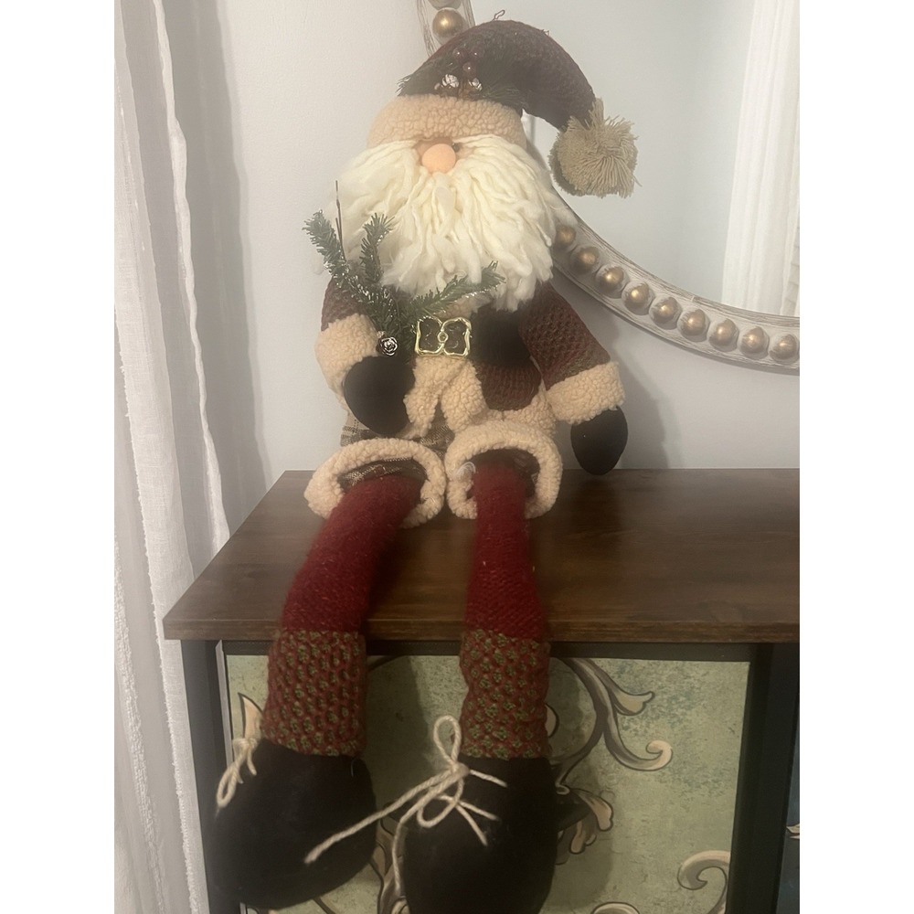 Large Santa Shelf Sitter 30" Plush Dangly Legs Farmhouse Christmas Decor‎